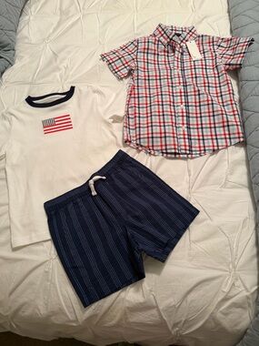 Janie and Jack Red, Navy & White 3 piece bundle shorts and tops